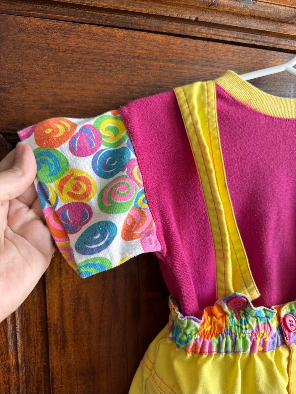 Vintage Color block Bright Bubble Kids Overalls Set With Tshirt